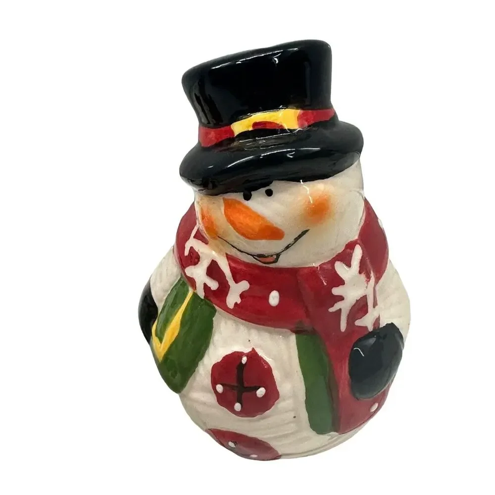Snowman Salt and Pepper Shaker Set of 3 w/Tray Ceramic Christmas Holiday Decor